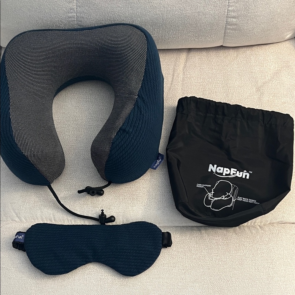 Travel Neck Pillow and Eye Mask Set in Pink and Navy - Picture 3 of 4